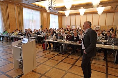 Speaker in front of audience